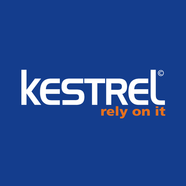 kestrel logo white on blue square
